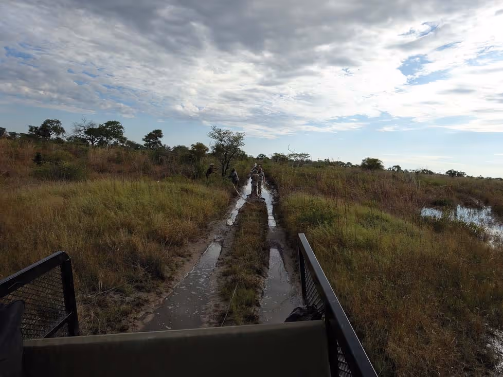 Winching out of flooded track west of Tsumkwe